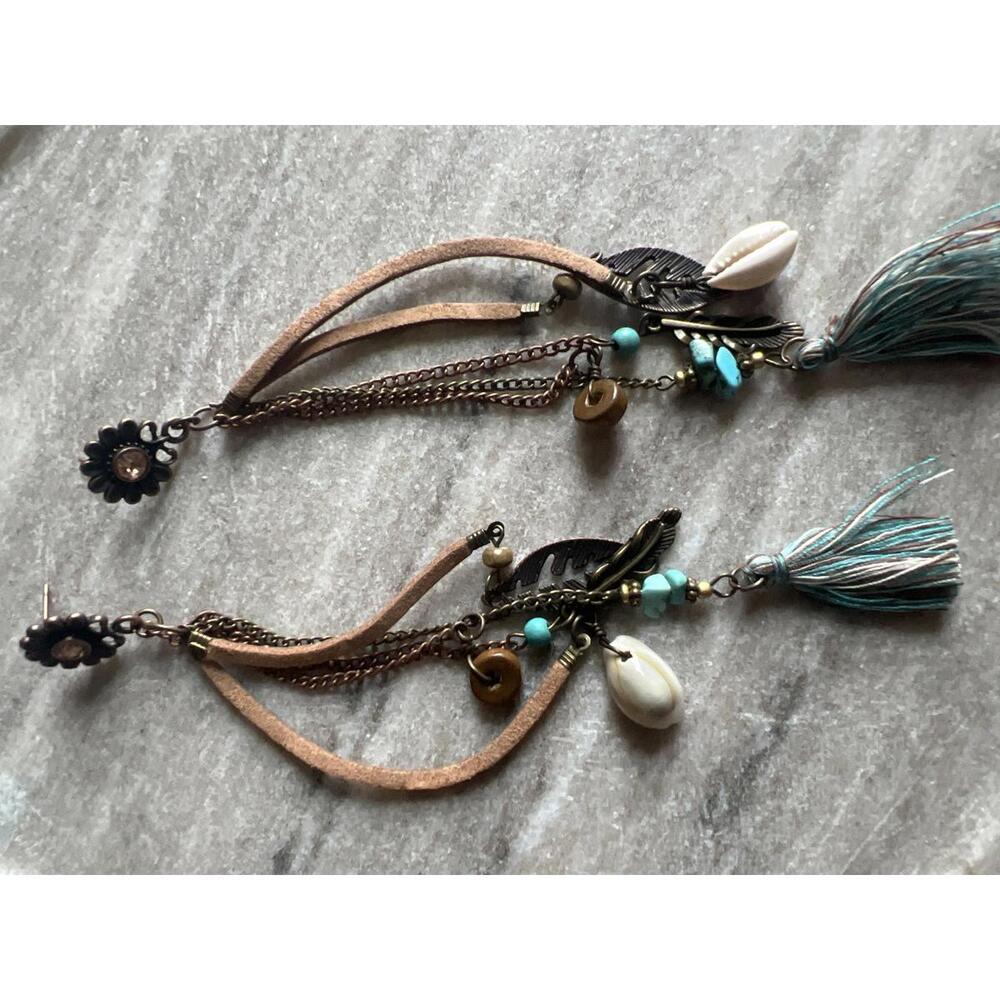 Bohemian Style Tassel and Shell Dangle Earrings